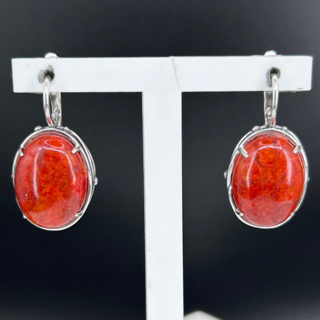 Серьги с1691 (11.28 г), серебро, красный, коралл губч. купить в интернет-магазине Циркон С
