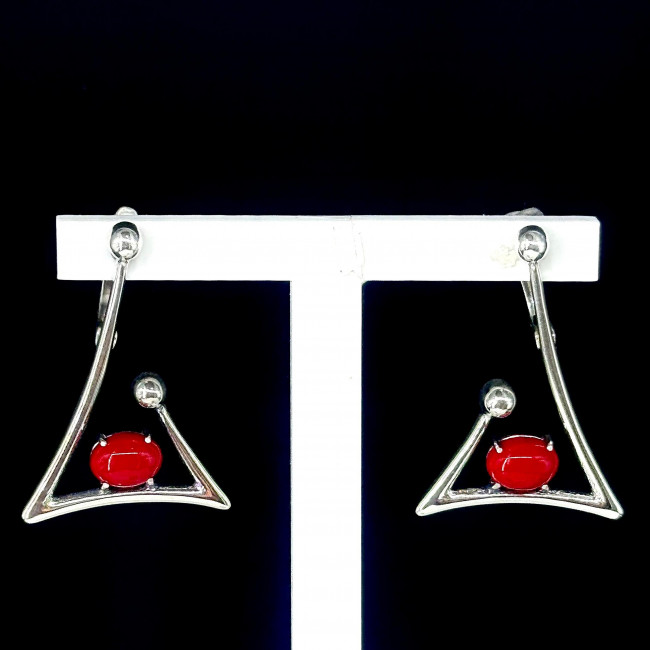 Серьги с1699 (6.21 г), серебро, красный, коралл (имит) купить в интернет-магазине Циркон С