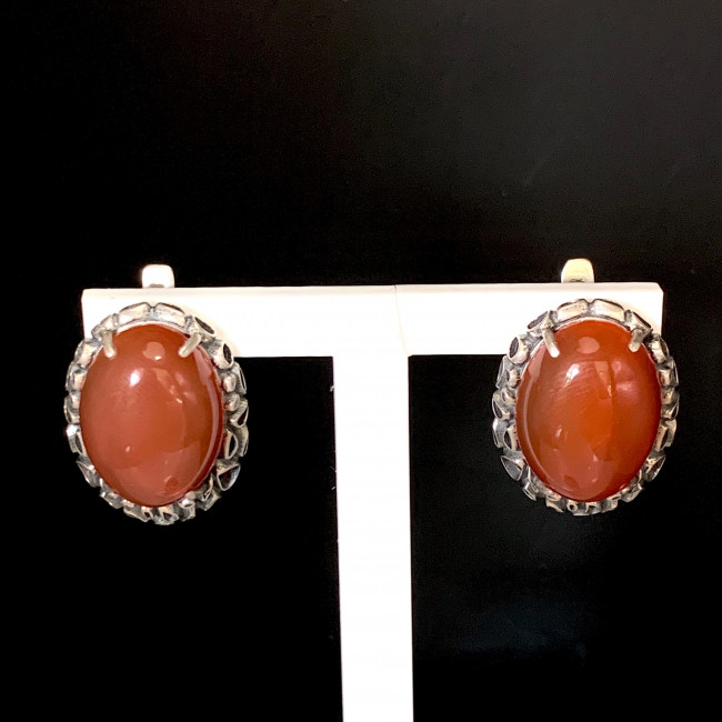 Серьги с1717 (12.58 г), серебро, коричневый, сердолик купить в интернет-магазине Циркон С