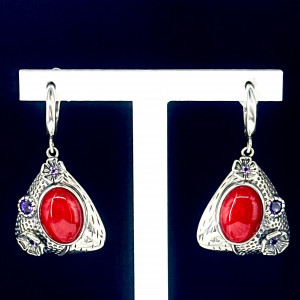 Серьги с кораллом в серебре с1722