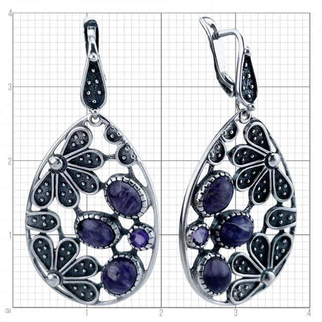Серьги с1723 (16.02 г), серебро, фиолетовый, аметист, чароит купить в интернет-магазине Циркон С