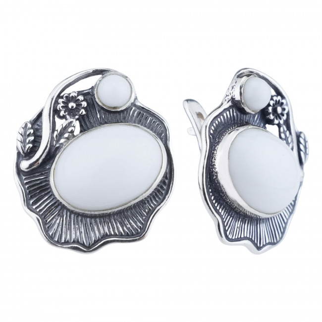 Серьги с1724 (11.12 г), серебро, белый, кахолонг (имит) купить в интернет-магазине Циркон С