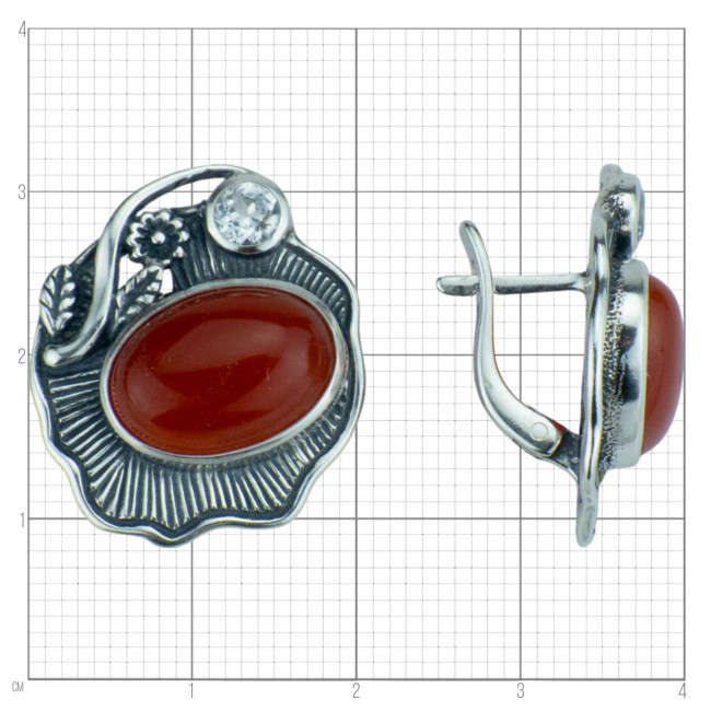 Серьги с1724 (10.89 г), серебро, коричневый, белый, сердолик, топаз купить в интернет-магазине Циркон С