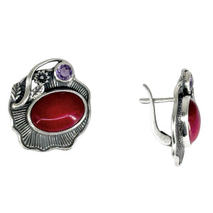 Серебряные серьги с кораллом с1724