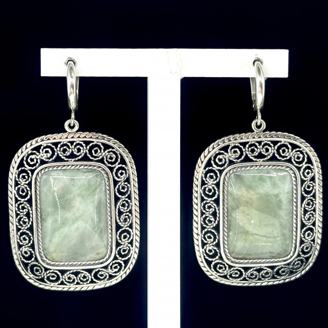 Серьги с1725 (25.02 г), серебро, зеленый, гидрогроссуляр купить в интернет-магазине Циркон С