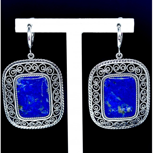 Серьги с1725 (25.35 г), серебро, синий, лазурит купить в интернет-магазине Циркон С