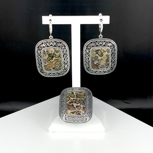 Серьги с1725 (22.33 г), серебро, серо-желтый, яшма купить в интернет-магазине Циркон С
