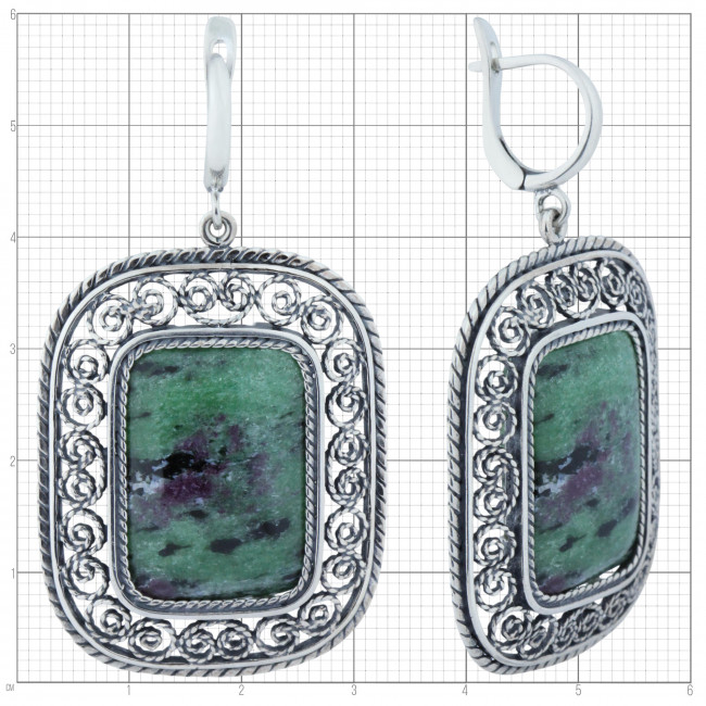Серьги с1725 (25.83 г), серебро, зелено-бордовый, рубин в цоизите купить в интернет-магазине Циркон С