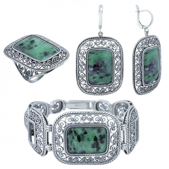 Серьги с1725 (25.83 г), серебро, зелено-бордовый, рубин в цоизите купить в интернет-магазине Циркон С