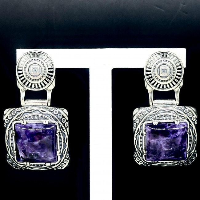 Серьги с1726 (20.71 г), серебро, фиолетовый, чароит купить в интернет-магазине Циркон С