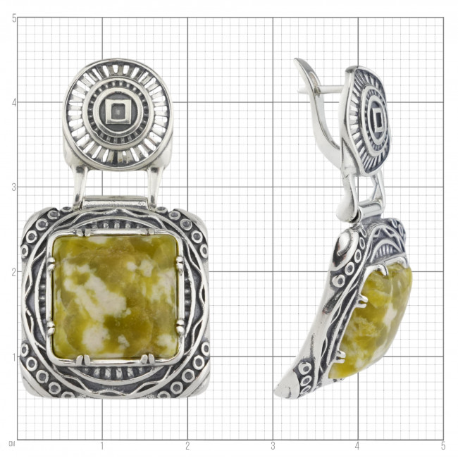 Серьги с1726 (20.59 г), серебро, желтый, лизардит купить в интернет-магазине Циркон С