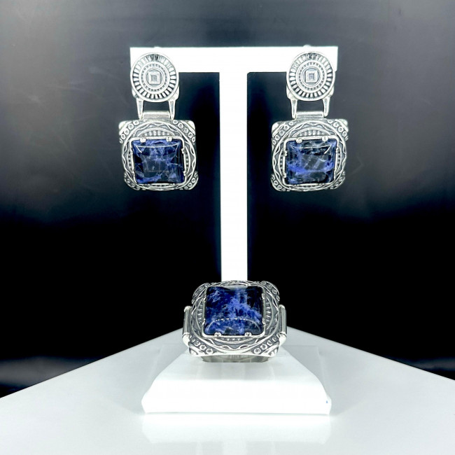 Серьги с1726 (19.79 г), серебро, синий, содалит купить в интернет-магазине Циркон С