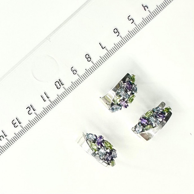 Серьги с1730 (9.47 г), серебро, фиолетовый, красный, голубой, зелено-желтый, рыжий, аметист, гранат, топаз скай, хризолит, цитрин купить в интернет-магазине Циркон С