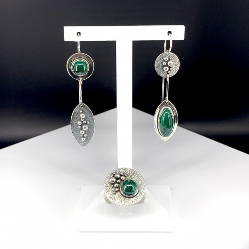 Серьги с1736 (11.80 г), серебро,  Зеленый Малахит купить в интернет-магазине Циркон С