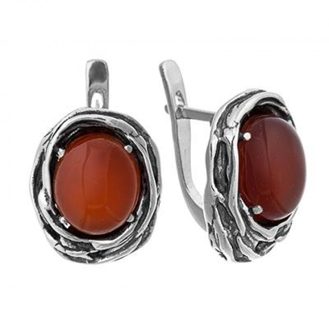 Серьги с1744 (11.07 г), серебро, коричневый, сердолик купить в интернет-магазине Циркон С