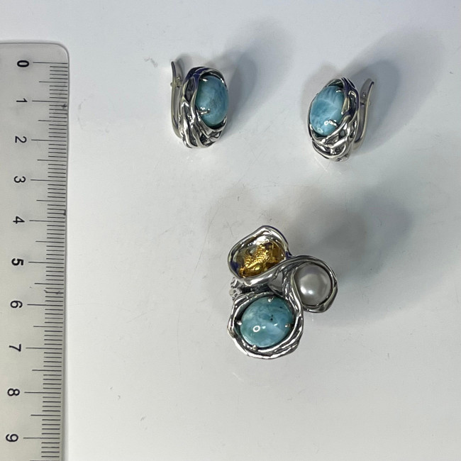 Серьги с1744 (11.56 г), серебро, голубой, ларимар купить в интернет-магазине Циркон С