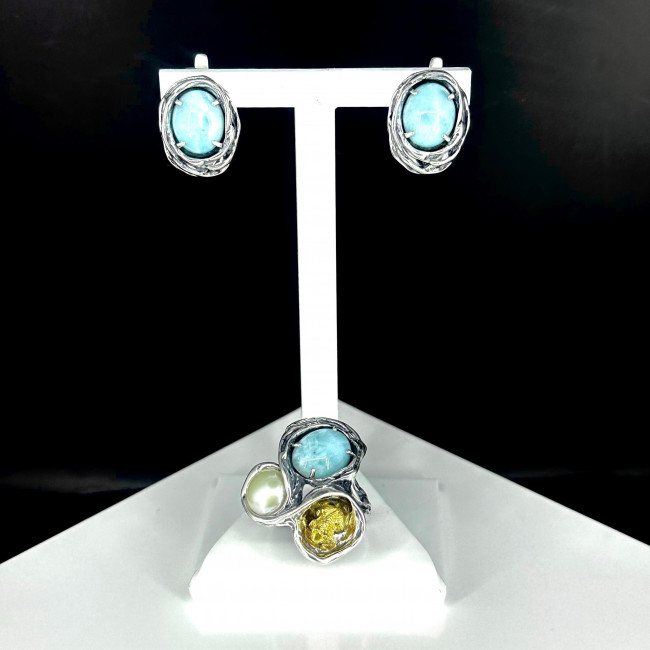 Серьги с1744 (11.56 г), серебро, голубой, ларимар купить в интернет-магазине Циркон С