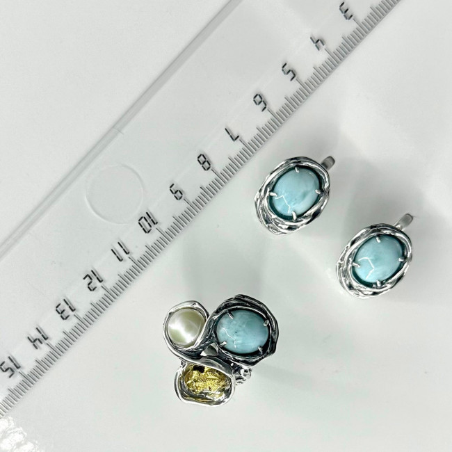 Серьги с1744 (11.56 г), серебро, голубой, ларимар купить в интернет-магазине Циркон С