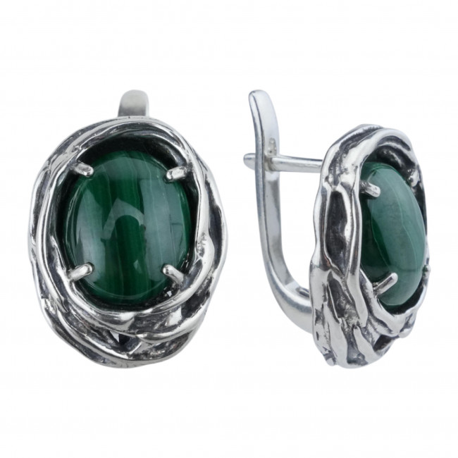 Серьги с1744 (11.68 г), серебро, зеленый, малахит купить в интернет-магазине Циркон С