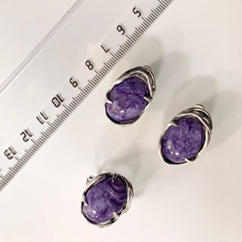 Серьги с1745 (16.27 г), серебро,  Фиолетовый Чароит купить в интернет-магазине Циркон С