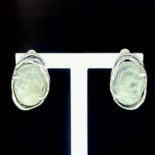 Серьги с1745 (16.71 г), серебро, зеленый, пренит купить в интернет-магазине Циркон С