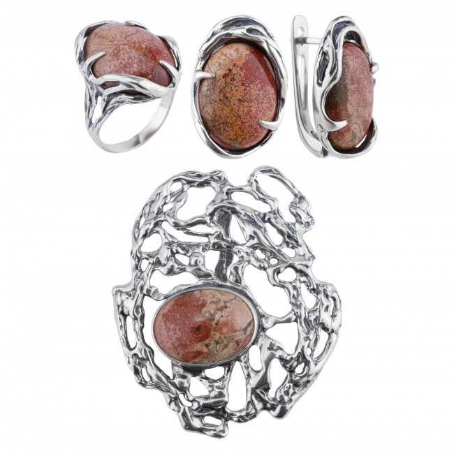 Серьги с1745 (15.84 г), серебро, красно-бежевый, яшма купить в интернет-магазине Циркон С