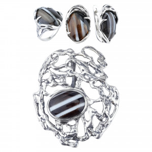 Серебряное кольцо с агатом к1745