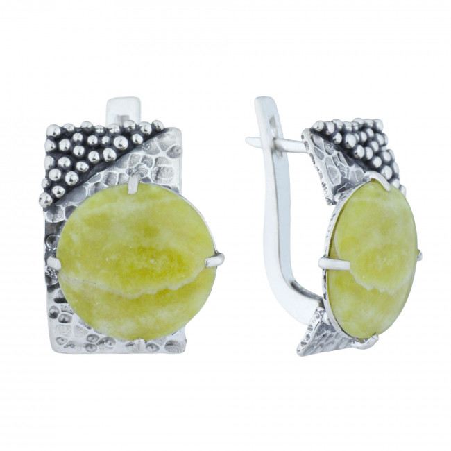 Серьги с1762 (12.99 г), серебро, зелено-желтый, лизардит купить в интернет-магазине Циркон С