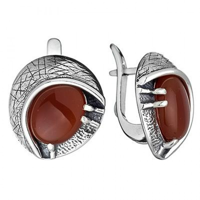 Серьги с1763 (9.13 г), серебро, коричневый, сердолик купить в интернет-магазине Циркон С