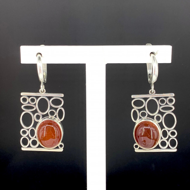 Серьги с1775 (9.95 г), серебро, коричневый, сердолик купить в интернет-магазине Циркон С