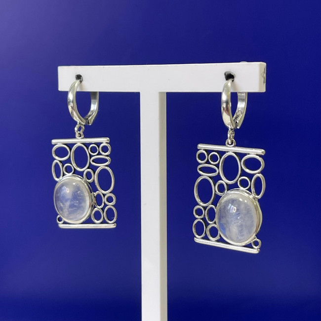 Серьги с1775 (9.90 г), серебро, молочно-голубой, адуляр купить в интернет-магазине Циркон С