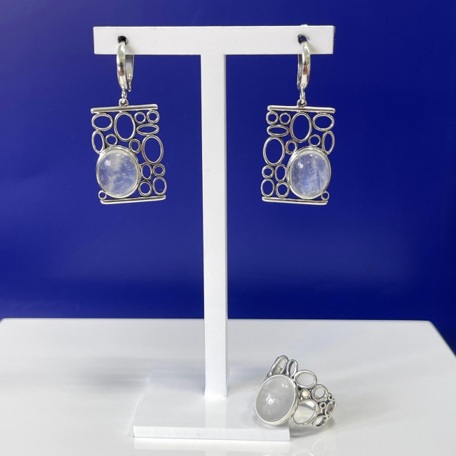 Серьги с1775 (9.90 г), серебро, молочно-голубой, адуляр купить в интернет-магазине Циркон С