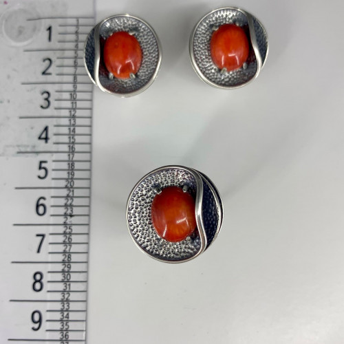 Серьги с1782 (13.95 г), серебро,  Красный Коралл купить в интернет-магазине Циркон С