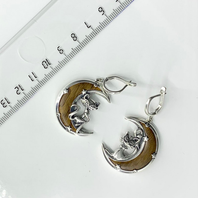 Серьги с1792 (13.38 г), серебро, коричневый, дерево купить в интернет-магазине Циркон С