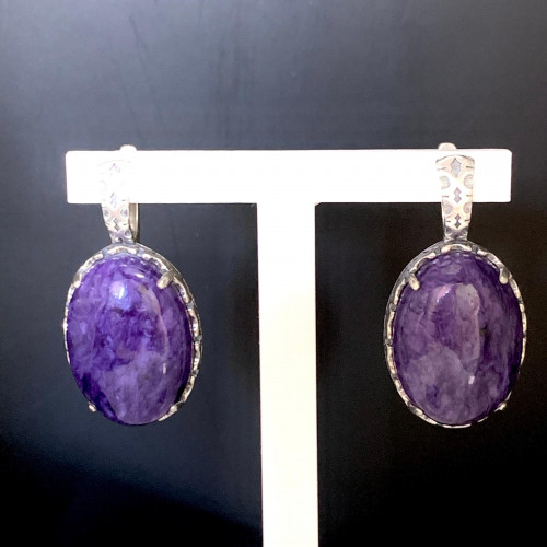 Серьги с1795 (14.70 г), серебро,  Фиолетовый Чароит купить в интернет-магазине Циркон С