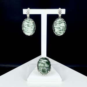 Серьги с1795 (12.55 г), серебро,  Зеленый Клинохлор купить в интернет-магазине Циркон С