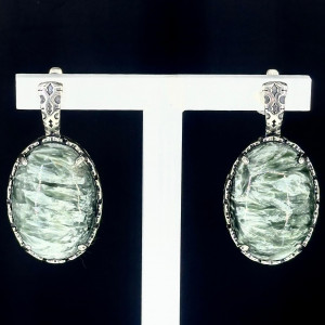 Серьги с1795 (12.55 г), серебро,  Зеленый Клинохлор купить в интернет-магазине Циркон С