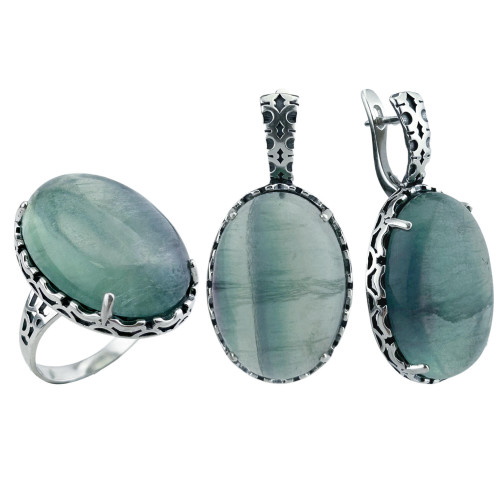 Серьги с1795 (17.69 г), серебро,  Зеленый Флюорит купить в интернет-магазине Циркон С