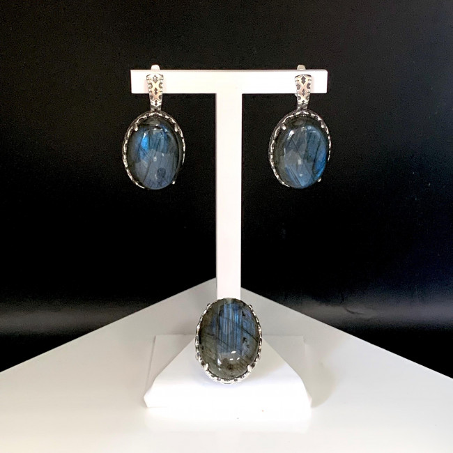 Серьги с1795 (16.01 г), серебро, синий, лабрадор купить в интернет-магазине Циркон С