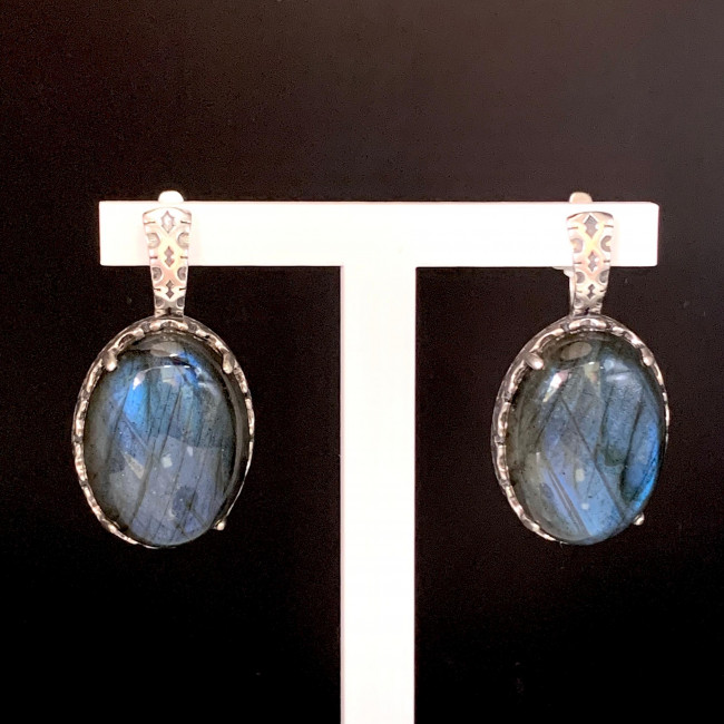 Серьги с1795 (16.01 г), серебро, синий, лабрадор купить в интернет-магазине Циркон С