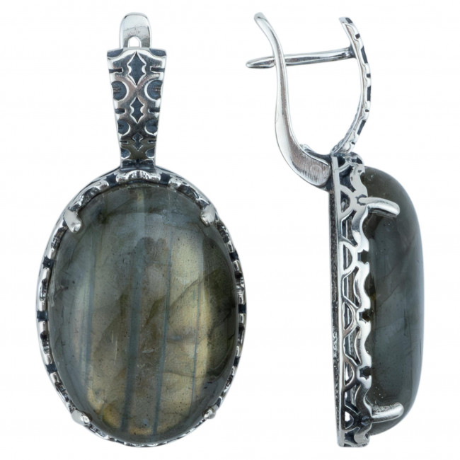 Серьги с1795 (14.62 г), серебро, зеленый, лабрадор купить в интернет-магазине Циркон С