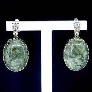 Серьги с1795 (16.21 г), серебро,  Зеленый Пренит купить в интернет-магазине Циркон С