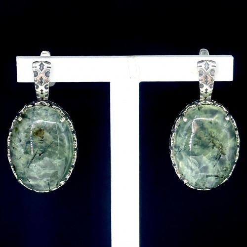 Серьги с1795 (16.21 г), серебро,  Зеленый Пренит купить в интернет-магазине Циркон С