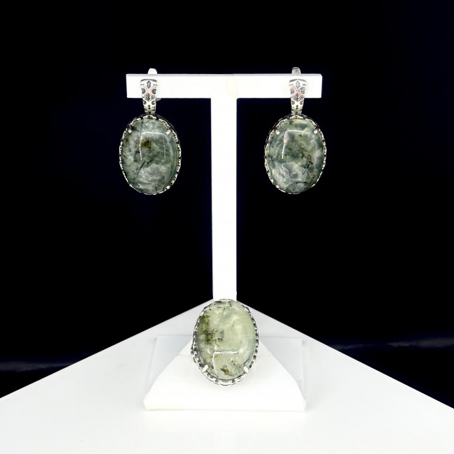 Серьги с1795 (16.21 г), серебро, зеленый, пренит купить в интернет-магазине Циркон С