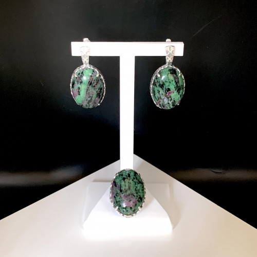Серьги с1795 (16.97 г), серебро,  Зелено-бордовый Рубин в цоизите купить в интернет-магазине Циркон С