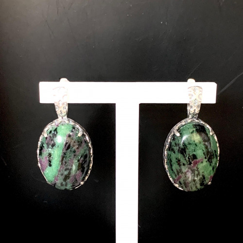 Серьги с1795 (16.97 г), серебро,  Зелено-бордовый Рубин в цоизите купить в интернет-магазине Циркон С