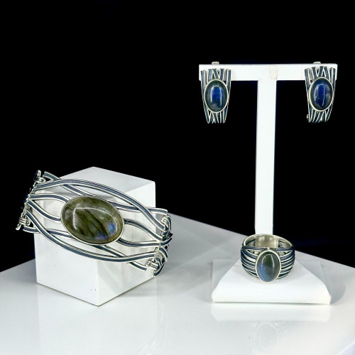 Браслет бр1802 (30.51 г), серебро,  Голубой Лабрадор купить в интернет-магазине Циркон С