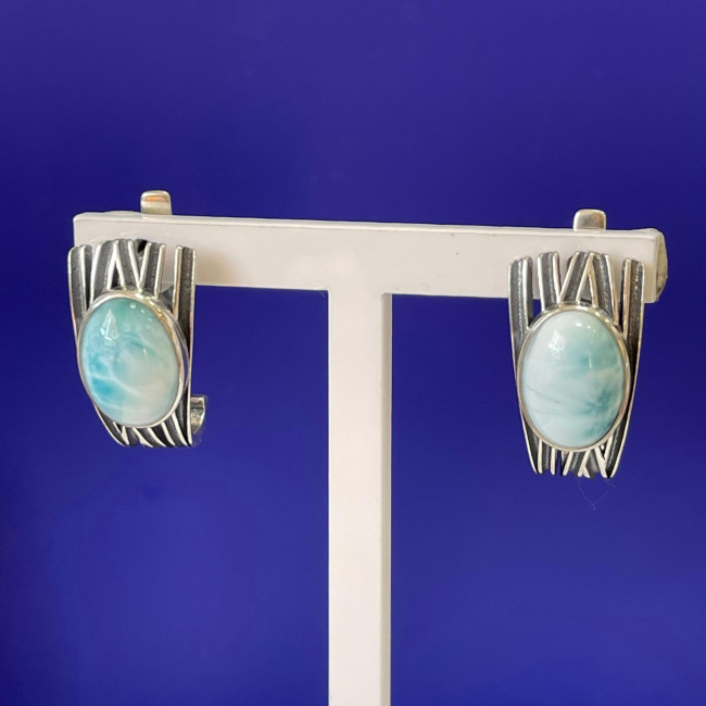 Серьги с1802 (10.58 г), серебро, голубой, ларимар купить в интернет-магазине Циркон С