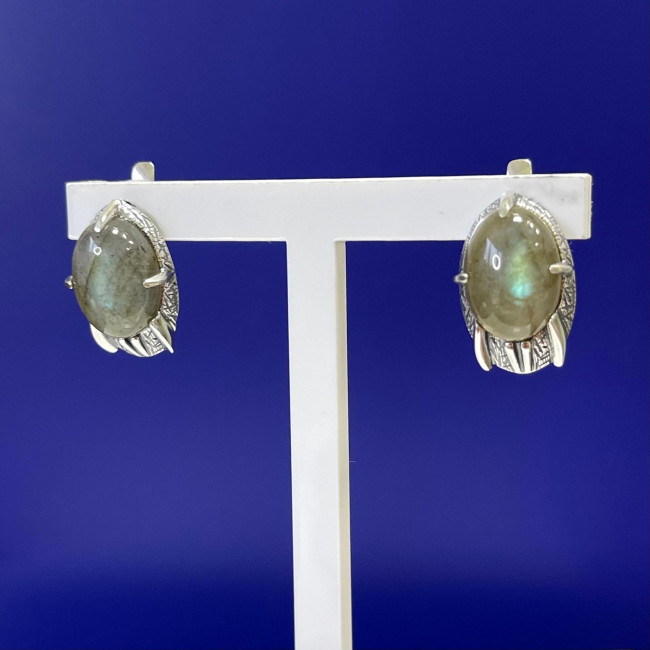 Серьги с1803 (6.67 г), серебро, зеленый, лабрадор купить в интернет-магазине Циркон С