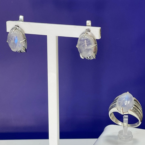 Серьги с1803 (6.82 г), серебро,  Молочно-голубой Адуляр купить в интернет-магазине Циркон С